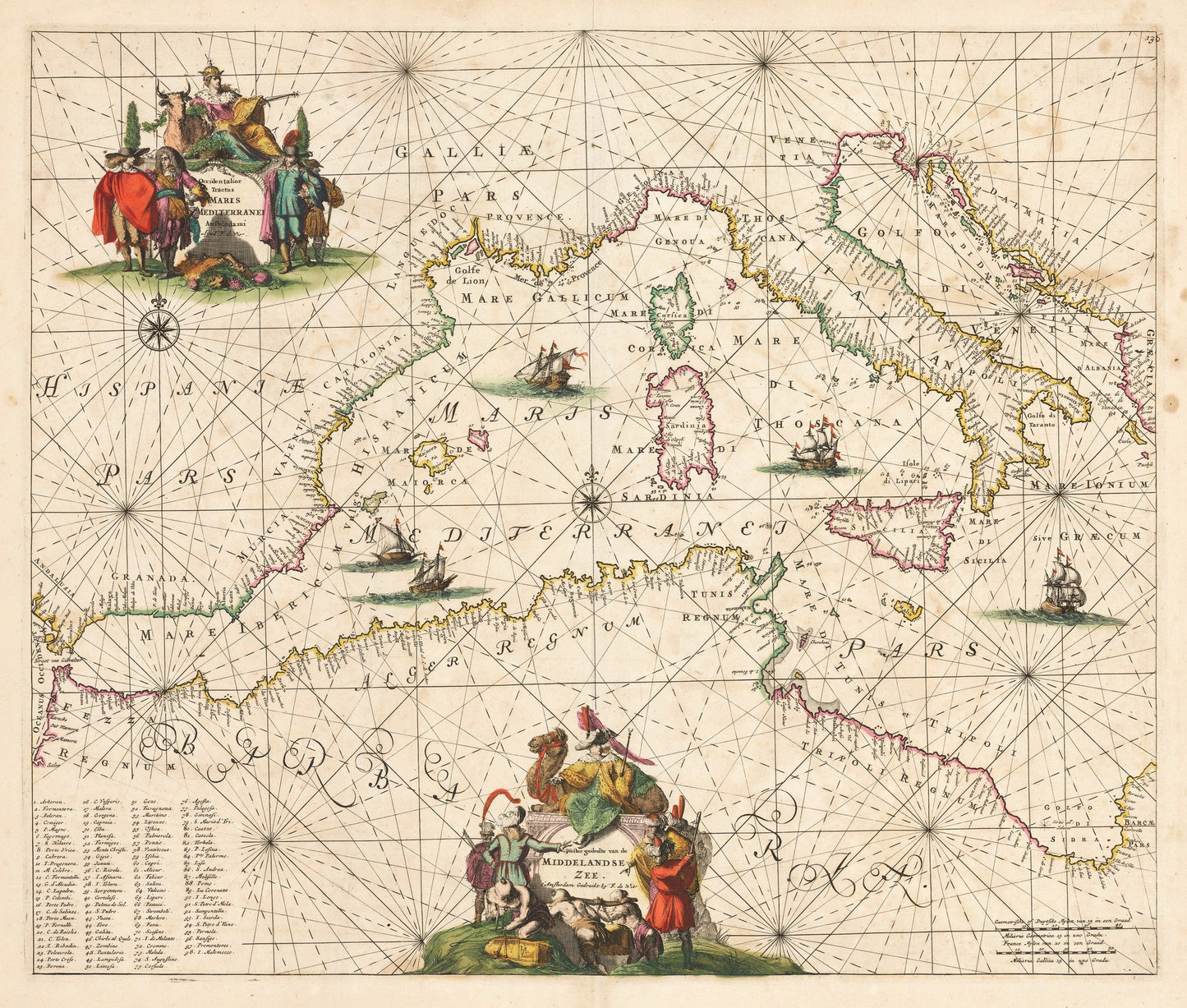 1675 Nautical Chart of the Mediterranean