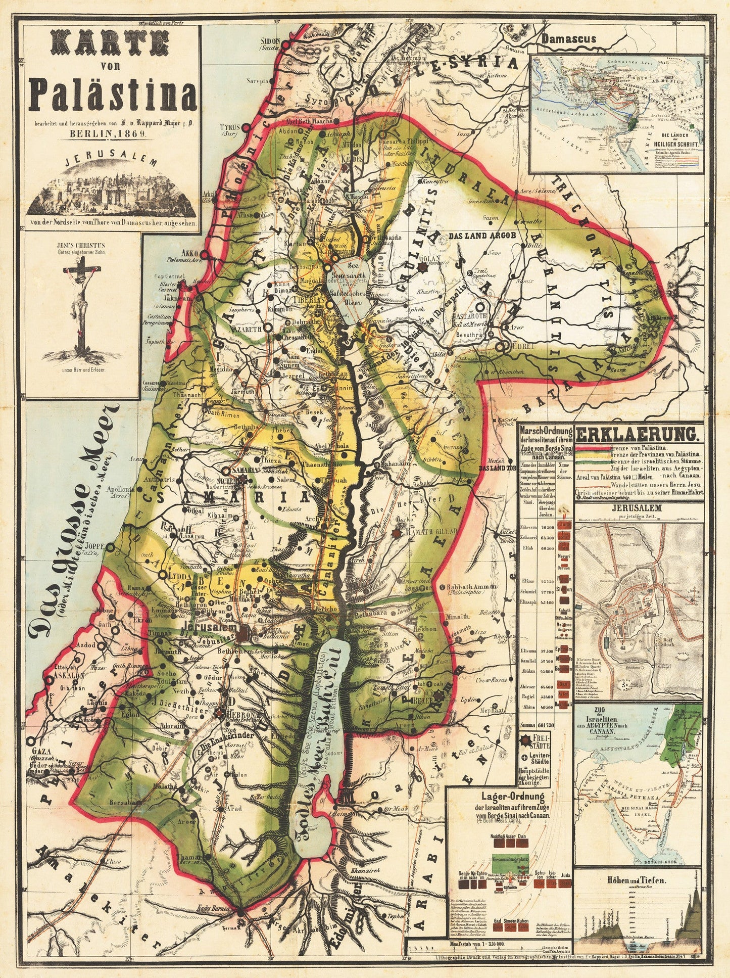 1869 Karte von Palastina beirbeitel und herausgegeben von F Rappard Major