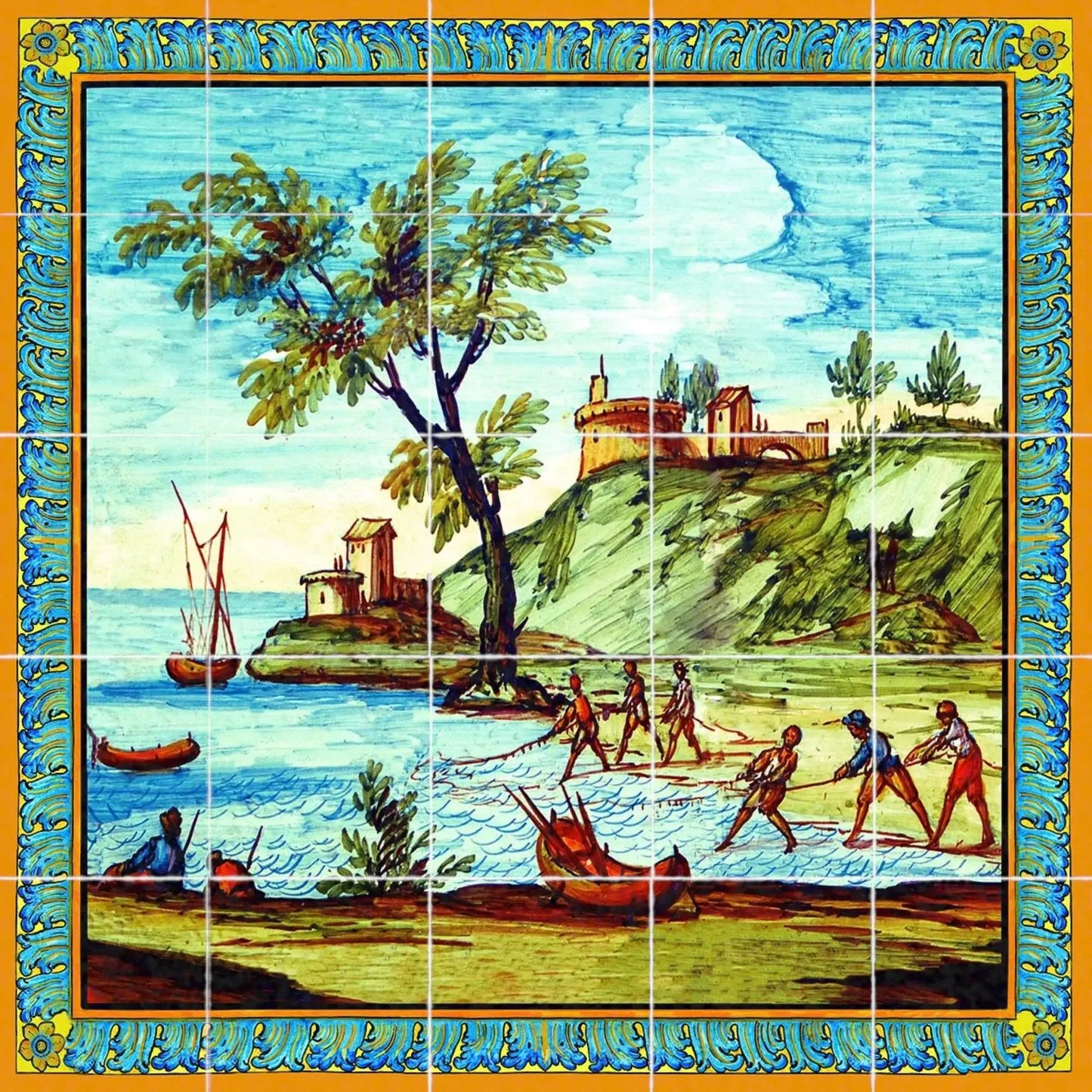 Pannello per tavoli o rivestimenti, decori delle maioliche del Chiostro di Santa Chiara - 100x100 cm