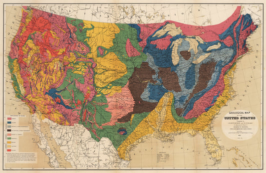 1873 Geological Map of the United States Compiled by C.H. Hitchcock and W.P. Blake