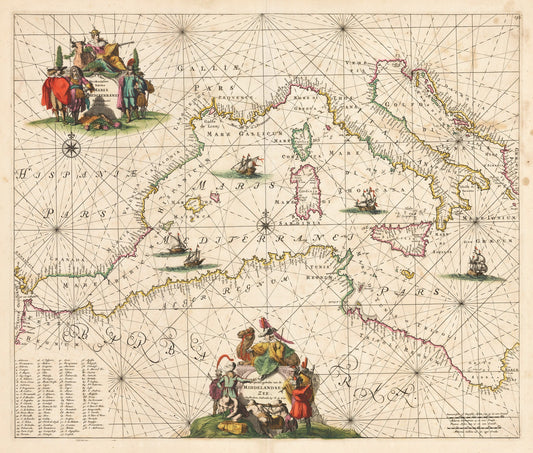 1675 Nautical Chart of the Mediterranean