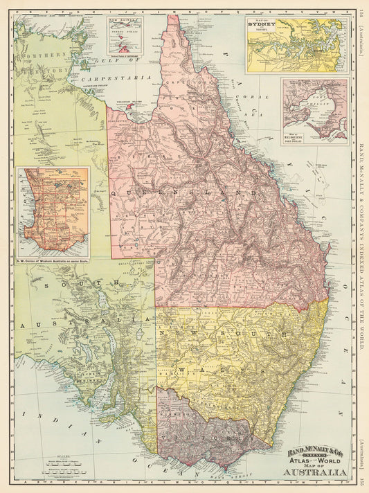 1892 Rand, McNally & Co¡¯s. Indexed Atlas of the World Map of Australia