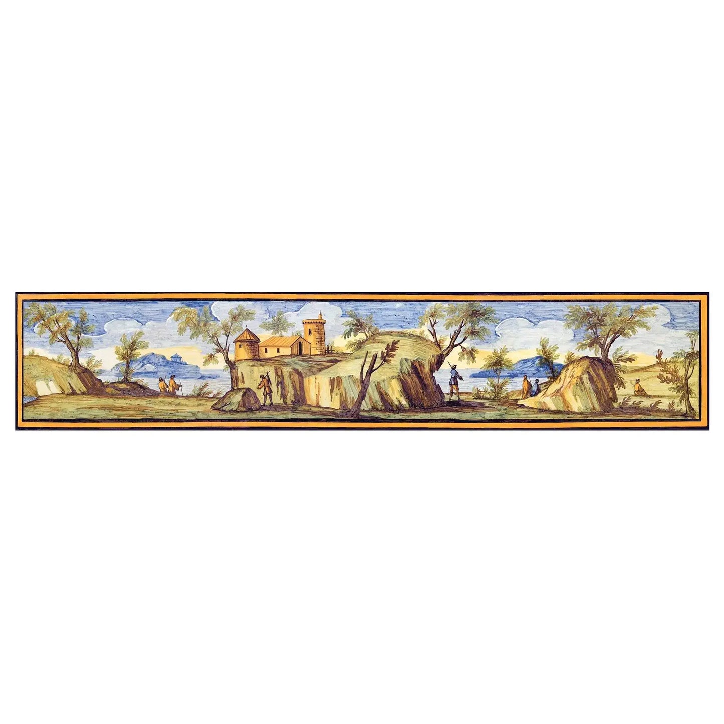 Pannello per tavoli o rivestimenti, decori delle maioliche del Chiostro di Santa Chiara - 45x225 cm