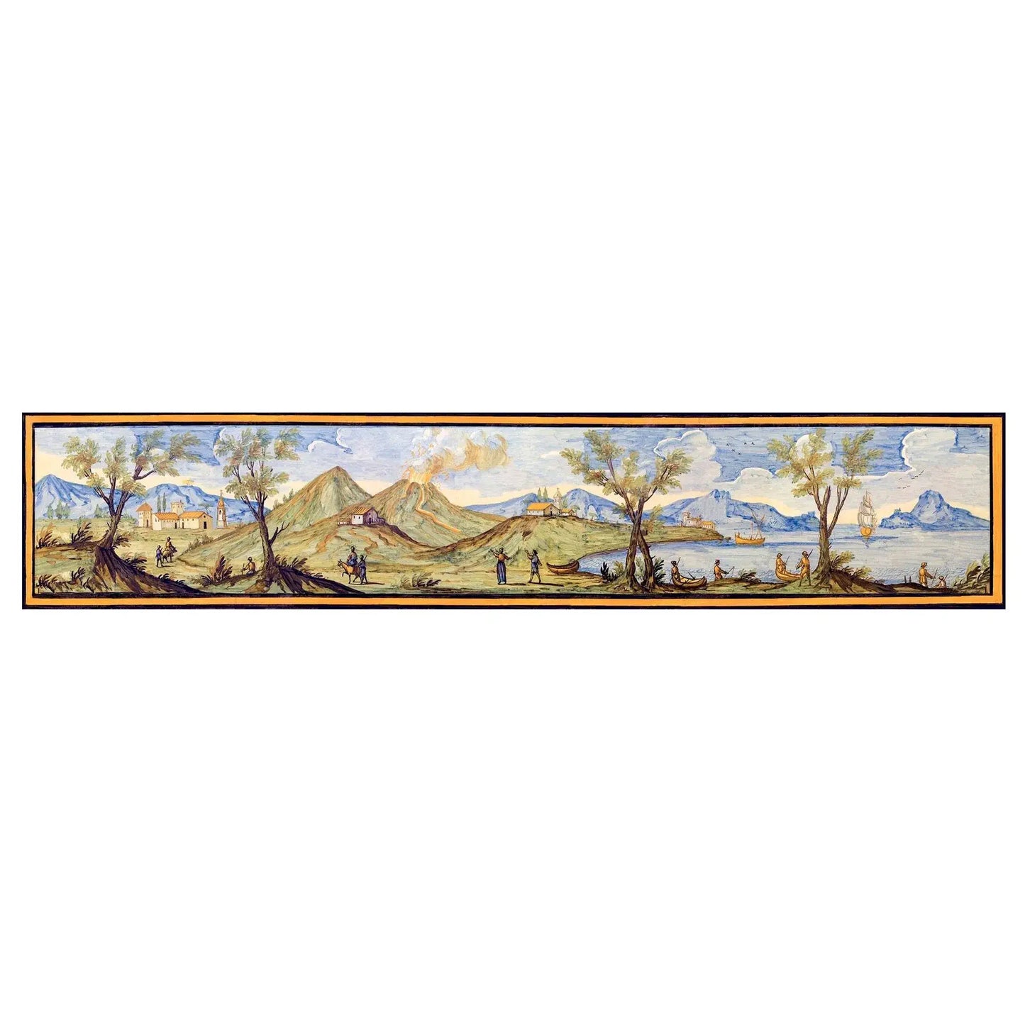 Pannello per tavoli o rivestimenti, decori delle maioliche del Chiostro di Santa Chiara - 60x300 cm