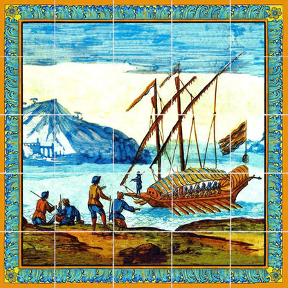 Pannello per tavoli o rivestimenti, decori delle maioliche del Chiostro di Santa Chiara - 100x100 cm