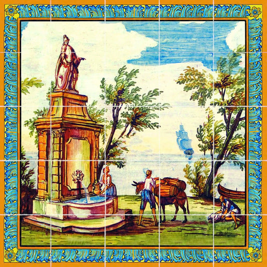 Pannello per tavoli o rivestimenti, decori delle maioliche del Chiostro di Santa Chiara 50x50