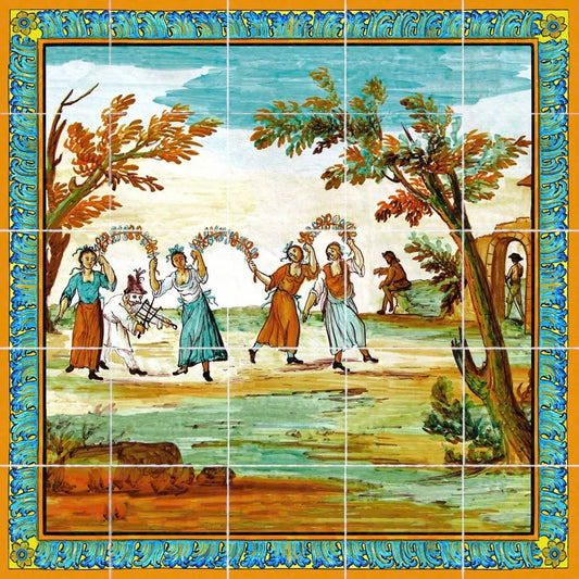 Pannello per tavoli o rivestimenti, decori delle maioliche del Chiostro di Santa Chiara - 80x80 cm