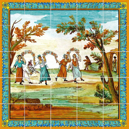 Pannello per tavoli o rivestimenti, decori delle maioliche del Chiostro di Santa Chiara - 100x100 cm