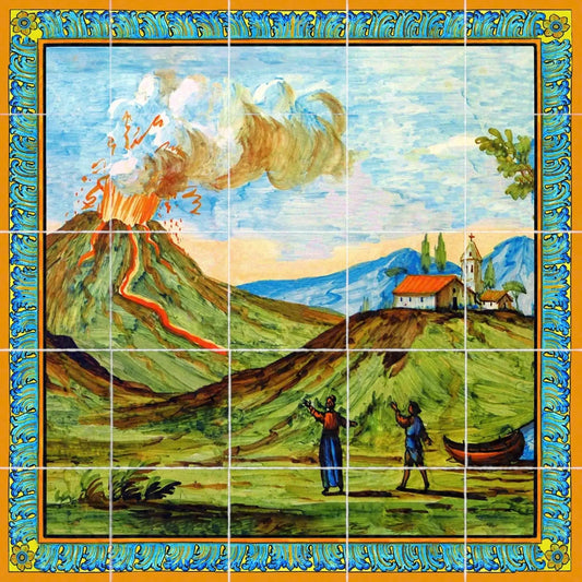 Pannello per tavoli o rivestimenti, decori delle maioliche del Chiostro di Santa Chiara - 100x100 cm